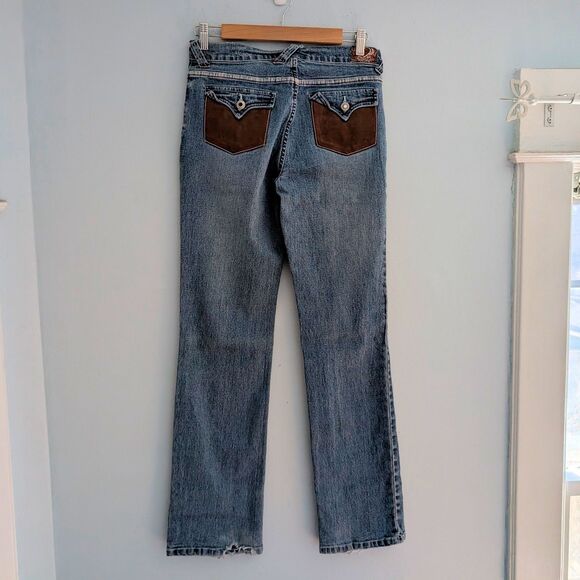 Vintage Y2K XOXO Low Rise Denim Full Leather Embroidered Straight Leg Size 16 - Picture 12 of 16